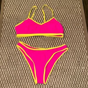 Neon Pink & Yellow Two Piece Swimsuit- New Without Tags- Size Medium